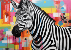 Zebra u barevné zdi