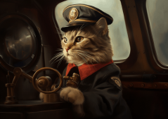 Kočka řídí lokomotivu
