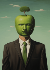 Muž s jablkem inspirace René Magritte