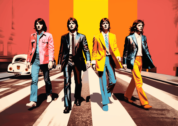 Beatles walking across the road